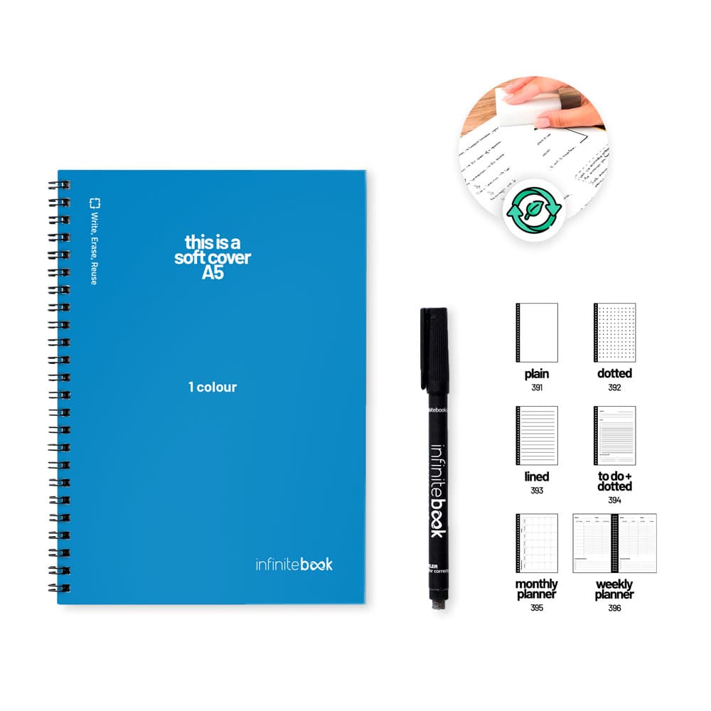 FLEXIBLE A5 INFINITEBOOK 1 COLOUR minnisbók með sveigjanlegri kápu og einlitri merkingu